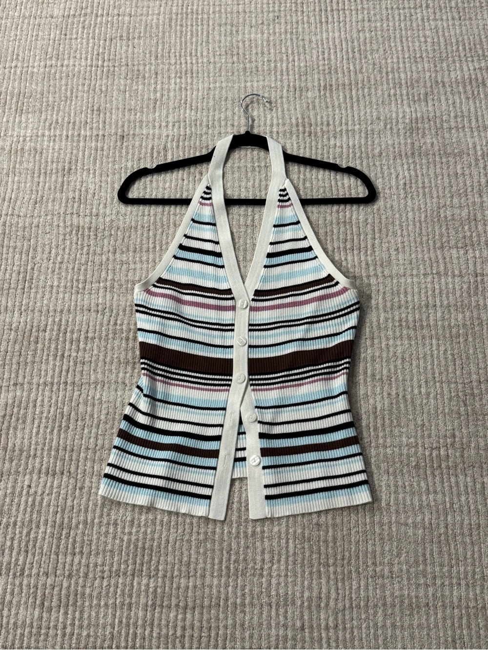 Abercrombie & Fitch Striped Rib Knit Halter Button Front Sweater Tank